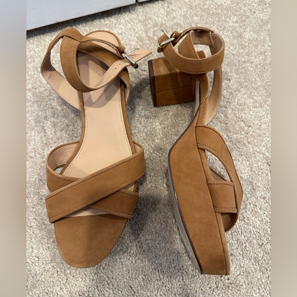 J. Crew Criss-cross tan suede platform heels 11 - Picture 2 of 4